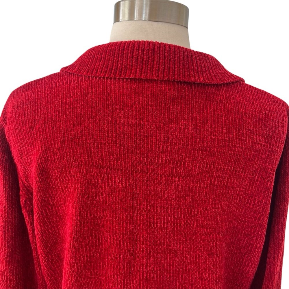 Vintage 90s Denim & Co. red chenille cardigan sweater S - Picture 12 of 15